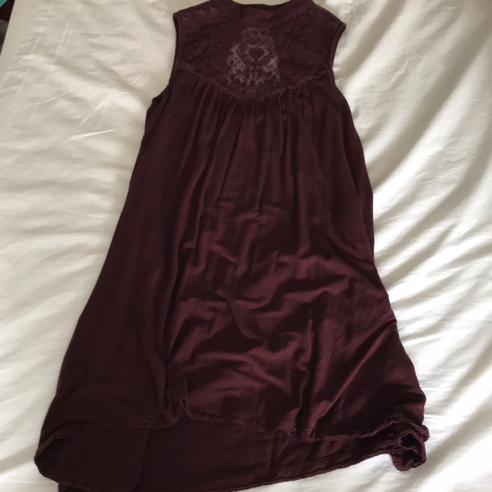 Maroon High Neck Lace Dress